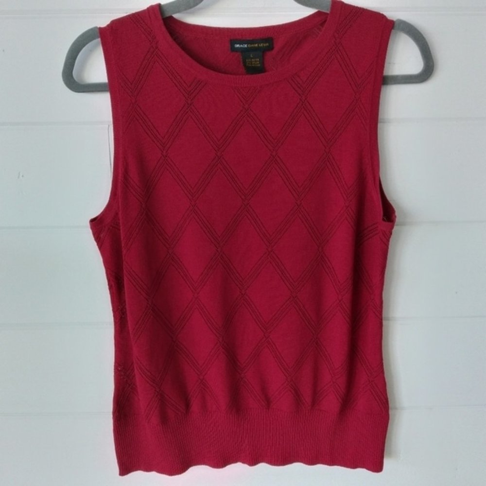 Grace Dane Lewis red sleeveless top with perforated criss cross d